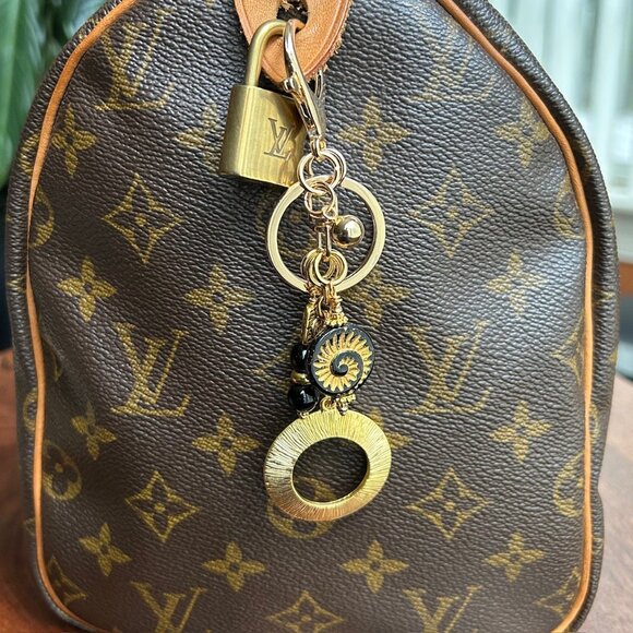 New CIRCLE PENDANT Bag Charm Black, Gold Tone ⭕ - Picture 7 of 8